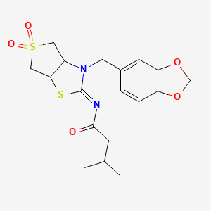 molecular formula C18H22N2O5S2 B12201750 N-[(2Z)-3-(1,3-benzodioxol-5-ylmethyl)-5,5-dioxidotetrahydrothieno[3,4-d][1,3]thiazol-2(3H)-ylidene]-3-methylbutanamide 