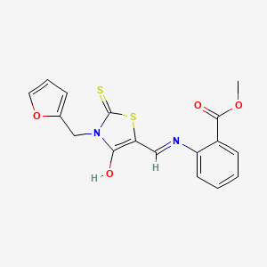 molecular formula C17H14N2O4S2 B12201821 methyl 2-({(E)-[3-(furan-2-ylmethyl)-4-oxo-2-thioxo-1,3-thiazolidin-5-ylidene]methyl}amino)benzoate 