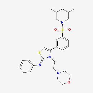 molecular formula C28H36N4O3S2 B12201823 N-[(2Z)-4-{3-[(3,5-dimethylpiperidin-1-yl)sulfonyl]phenyl}-3-[2-(morpholin-4-yl)ethyl]-1,3-thiazol-2(3H)-ylidene]aniline 