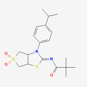 molecular formula C19H26N2O3S2 B12201957 N-[(2Z)-5,5-dioxido-3-[4-(propan-2-yl)phenyl]tetrahydrothieno[3,4-d][1,3]thiazol-2(3H)-ylidene]-2,2-dimethylpropanamide 
