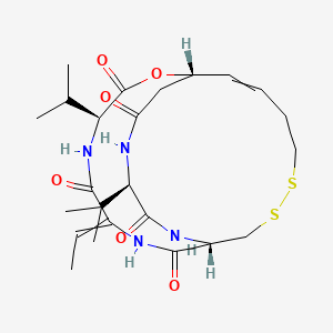 molecular formula C24H36N4O6S2 B1220199 Cyclo[(2Z)-2-amino-2-butenoyl-L-valyl-(3S,4E)-3-hydroxy-7-mercapto-4-heptenoyl-D-valyl-D-cysteinyl],cyclic (3®5)-disulfide 