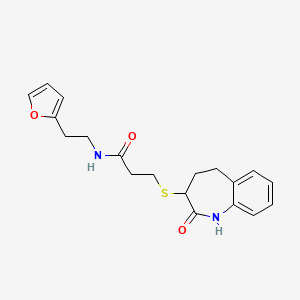 molecular formula C19H22N2O3S B12202015 N-[2-(furan-2-yl)ethyl]-3-[(2-hydroxy-4,5-dihydro-3H-1-benzazepin-3-yl)sulfanyl]propanamide 