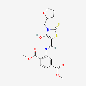 molecular formula C19H20N2O6S2 B12202108 dimethyl 2-({(Z)-[4-oxo-3-(tetrahydrofuran-2-ylmethyl)-2-thioxo-1,3-thiazolidin-5-ylidene]methyl}amino)benzene-1,4-dicarboxylate 