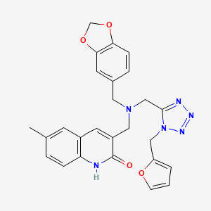 molecular formula C26H24N6O4 B1220215 3-[[1,3-benzodioxol-5-ylmethyl-[[1-(2-furanylmethyl)-5-tetrazolyl]methyl]amino]methyl]-6-methyl-1H-quinolin-2-one 