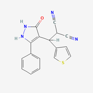 2-[(3-Oxo-5-phenyl-1,2-dihydropyrazol-4-yl)-(3-thiophenyl)methyl]propanedinitrile