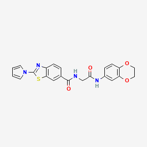molecular formula C22H18N4O4S B12202299 N-[2-(2,3-dihydro-1,4-benzodioxin-6-ylamino)-2-oxoethyl]-2-(1H-pyrrol-1-yl)-1,3-benzothiazole-6-carboxamide 