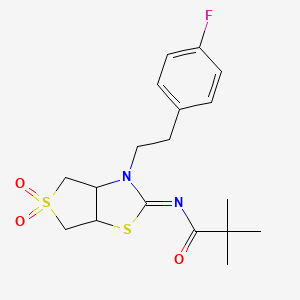 molecular formula C18H23FN2O3S2 B12202362 N-[(2Z)-3-[2-(4-fluorophenyl)ethyl]-5,5-dioxidotetrahydrothieno[3,4-d][1,3]thiazol-2(3H)-ylidene]-2,2-dimethylpropanamide 
