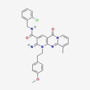molecular formula C29H26ClN5O3 B12202399 N-[(2-chlorophenyl)methyl]-6-imino-7-[2-(4-methoxyphenyl)ethyl]-11-methyl-2-oxo-1,7,9-triazatricyclo[8.4.0.03,8]tetradeca-3(8),4,9,11,13-pentaene-5-carboxamide 