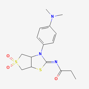 molecular formula C16H21N3O3S2 B12202540 N-[(2E)-3-[4-(dimethylamino)phenyl]-5,5-dioxidotetrahydrothieno[3,4-d][1,3]thiazol-2(3H)-ylidene]propanamide 