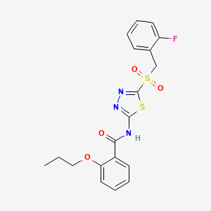 molecular formula C19H18FN3O4S2 B12202566 N-(5-((2-fluorobenzyl)sulfonyl)-1,3,4-thiadiazol-2-yl)-2-propoxybenzamide 