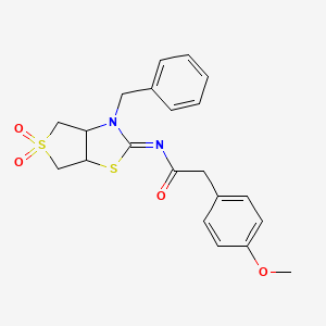 molecular formula C21H22N2O4S2 B12202600 N-[(2E)-3-benzyl-5,5-dioxidotetrahydrothieno[3,4-d][1,3]thiazol-2(3H)-ylidene]-2-(4-methoxyphenyl)acetamide 
