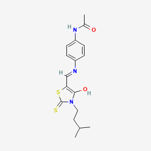 molecular formula C17H21N3O2S2 B12202624 N-[4-({(E)-[3-(3-methylbutyl)-4-oxo-2-thioxo-1,3-thiazolidin-5-ylidene]methyl}amino)phenyl]acetamide 