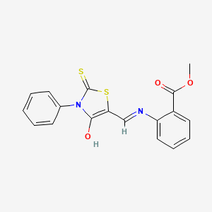 molecular formula C18H14N2O3S2 B12202631 methyl 2-{[(E)-(4-oxo-3-phenyl-2-thioxo-1,3-thiazolidin-5-ylidene)methyl]amino}benzoate 