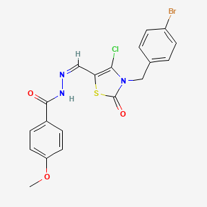 molecular formula C19H15BrClN3O3S B12202723 N'-{(Z)-[3-(4-bromobenzyl)-4-chloro-2-oxo-2,3-dihydro-1,3-thiazol-5-yl]methylidene}-4-methoxybenzohydrazide 
