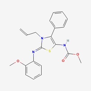 molecular formula C21H21N3O3S B12202849 methyl N-{2-[(2-methoxyphenyl)imino]-4-phenyl-3-(prop-2-en-1-yl)-2,3-dihydro-1,3-thiazol-5-yl}carbamate 