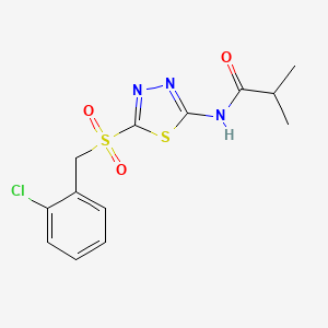 molecular formula C13H14ClN3O3S2 B12202895 N-[(2E)-5-[(2-chlorobenzyl)sulfonyl]-1,3,4-thiadiazol-2(3H)-ylidene]-2-methylpropanamide 