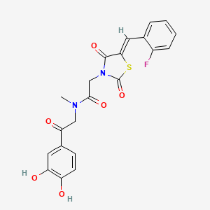 molecular formula C21H17FN2O6S B12202948 N-[2-(3,4-dihydroxyphenyl)-2-oxoethyl]-2-[(5Z)-5-(2-fluorobenzylidene)-2,4-dioxo-1,3-thiazolidin-3-yl]-N-methylacetamide 