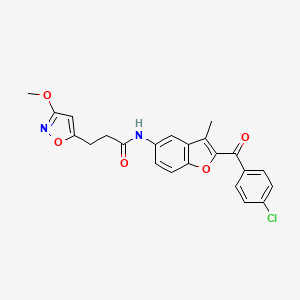 molecular formula C23H19ClN2O5 B12203065 N-{2-[(4-chlorophenyl)carbonyl]-3-methyl-1-benzofuran-5-yl}-3-(3-methoxy-1,2-oxazol-5-yl)propanamide 