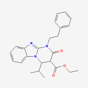molecular formula C24H27N3O3 B12203241 Ethyl 2-oxo-1-(2-phenylethyl)-4-(propan-2-yl)-1,2,3,4-tetrahydropyrimido[1,2-a]benzimidazole-3-carboxylate 