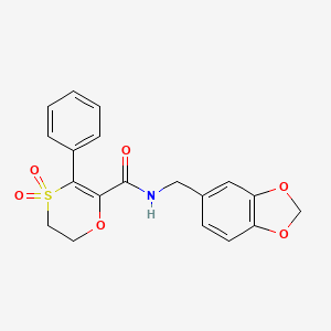 molecular formula C19H17NO6S B12203324 N-(1,3-benzodioxol-5-ylmethyl)-3-phenyl-5,6-dihydro-1,4-oxathiine-2-carboxamide 4,4-dioxide 