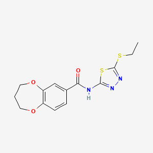 molecular formula C14H15N3O3S2 B12203374 N-[5-(ethylsulfanyl)-1,3,4-thiadiazol-2-yl]-3,4-dihydro-2H-1,5-benzodioxepine-7-carboxamide 