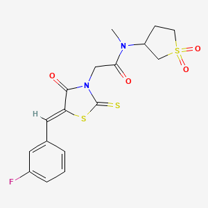 molecular formula C17H17FN2O4S3 B12203520 N-(1,1-dioxidotetrahydrothiophen-3-yl)-2-[(5Z)-5-(3-fluorobenzylidene)-4-oxo-2-thioxo-1,3-thiazolidin-3-yl]-N-methylacetamide 