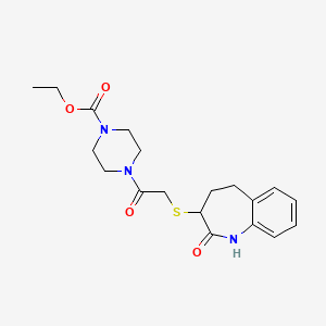 molecular formula C19H25N3O4S B12203584 ethyl 4-{[(2-hydroxy-4,5-dihydro-3H-1-benzazepin-3-yl)sulfanyl]acetyl}piperazine-1-carboxylate 