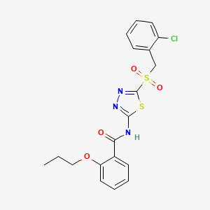 molecular formula C19H18ClN3O4S2 B12203632 N-(5-((2-chlorobenzyl)sulfonyl)-1,3,4-thiadiazol-2-yl)-2-propoxybenzamide 