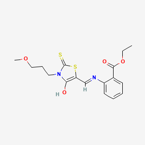 molecular formula C17H20N2O4S2 B12203694 ethyl 2-({(E)-[3-(3-methoxypropyl)-4-oxo-2-thioxo-1,3-thiazolidin-5-ylidene]methyl}amino)benzoate 