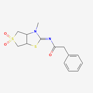 molecular formula C14H16N2O3S2 B12203704 N-[(2Z)-3-methyl-5,5-dioxidotetrahydrothieno[3,4-d][1,3]thiazol-2(3H)-ylidene]-2-phenylacetamide 