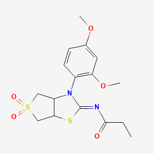 molecular formula C16H20N2O5S2 B12203786 N-[(2Z)-3-(2,4-dimethoxyphenyl)-5,5-dioxidotetrahydrothieno[3,4-d][1,3]thiazol-2(3H)-ylidene]propanamide 