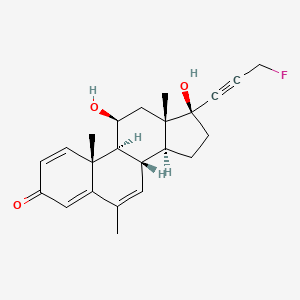 molecular formula C23H27FO3 B1220389 (8S,9S,10R,11S,13S,14S,17S)-17-(3-fluoroprop-1-ynyl)-11,17-dihydroxy-6,10,13-trimethyl-9,11,12,14,15,16-hexahydro-8H-cyclopenta[a]phenanthren-3-one CAS No. 141357-52-0