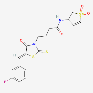 molecular formula C18H17FN2O4S3 B12203934 N-(1,1-dioxido-2,3-dihydrothiophen-3-yl)-4-[(5Z)-5-(3-fluorobenzylidene)-4-oxo-2-thioxo-1,3-thiazolidin-3-yl]butanamide 