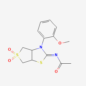 molecular formula C14H16N2O4S2 B12204023 N-[(2Z)-3-(2-methoxyphenyl)-5,5-dioxidotetrahydrothieno[3,4-d][1,3]thiazol-2(3H)-ylidene]acetamide 