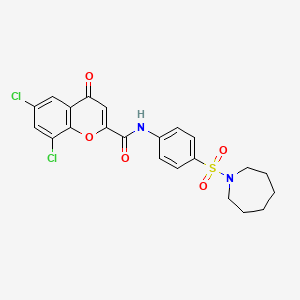 molecular formula C22H20Cl2N2O5S B12204338 N-[4-(azepan-1-ylsulfonyl)phenyl]-6,8-dichloro-4-oxo-4H-chromene-2-carboxamide 