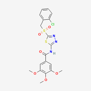molecular formula C19H18ClN3O6S2 B12204727 N-(5-((2-chlorobenzyl)sulfonyl)-1,3,4-thiadiazol-2-yl)-3,4,5-trimethoxybenzamide 