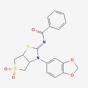 molecular formula C19H16N2O5S2 B12204860 N-[(2Z)-3-(1,3-benzodioxol-5-yl)-5,5-dioxidotetrahydrothieno[3,4-d][1,3]thiazol-2(3H)-ylidene]benzamide 