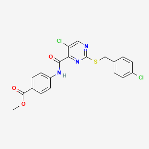 molecular formula C20H15Cl2N3O3S B12204910 Methyl 4-[({5-chloro-2-[(4-chlorobenzyl)sulfanyl]pyrimidin-4-yl}carbonyl)amino]benzoate 