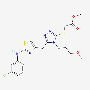 molecular formula C19H22ClN5O3S2 B1220495 2-[[5-[[2-(3-Chloroanilino)-4-thiazolyl]methyl]-4-(3-methoxypropyl)-1,2,4-triazol-3-yl]thio]acetic acid methyl ester 