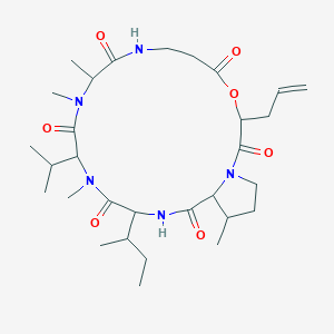 molecular formula C30H49N5O7 B1220504 16-Butan-2-yl-10,11,14,20-tetramethyl-13-propan-2-yl-3-prop-2-enyl-4-oxa-1,8,11,14,17-pentazabicyclo[17.3.0]docosane-2,5,9,12,15,18-hexone 