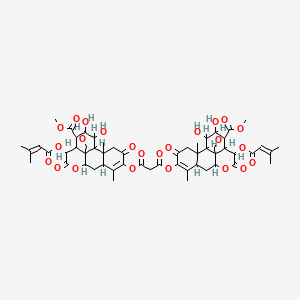 molecular formula C55H64O24 B1220516 Bis[15,16-dihydroxy-17-methoxycarbonyl-9,13-dimethyl-3-(3-methylbut-2-enoyloxy)-4,11-dioxo-5,18-dioxapentacyclo[12.5.0.01,6.02,17.08,13]nonadec-9-en-10-yl] propanedioate CAS No. 80096-78-2