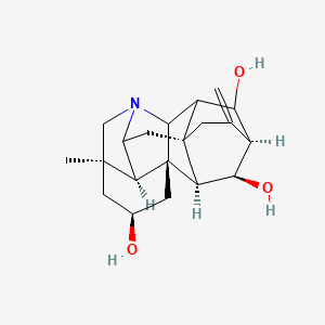 molecular formula C20H27NO3 B1220537 (1S,3S,5R,10R,11R,14R,17R,18R,19S)-5-methyl-12-methylidene-7-azaheptacyclo[9.6.2.01,8.05,17.07,16.09,14.014,18]nonadecane-3,10,19-triol 