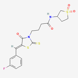 molecular formula C18H19FN2O4S3 B12205501 N-(1,1-dioxidotetrahydrothiophen-3-yl)-4-[(5Z)-5-(3-fluorobenzylidene)-4-oxo-2-thioxo-1,3-thiazolidin-3-yl]butanamide 