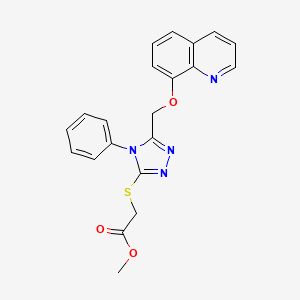 molecular formula C21H18N4O3S B12206012 Methyl 2-[4-phenyl-5-(8-quinolyloxymethyl)-1,2,4-triazol-3-ylthio]acetate 