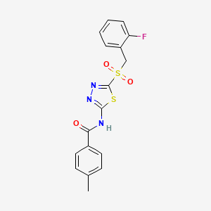 molecular formula C17H14FN3O3S2 B12206110 N-[(2E)-5-[(2-fluorobenzyl)sulfonyl]-1,3,4-thiadiazol-2(3H)-ylidene]-4-methylbenzamide 
