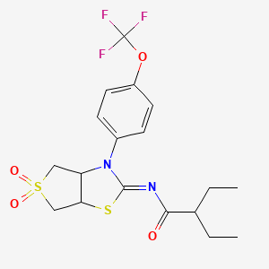 molecular formula C18H21F3N2O4S2 B12206269 N-[(2Z)-5,5-dioxido-3-[4-(trifluoromethoxy)phenyl]tetrahydrothieno[3,4-d][1,3]thiazol-2(3H)-ylidene]-2-ethylbutanamide 