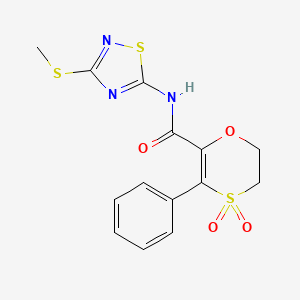 molecular formula C14H13N3O4S3 B12206360 N-[3-(methylsulfanyl)-1,2,4-thiadiazol-5-yl]-3-phenyl-5,6-dihydro-1,4-oxathiine-2-carboxamide 4,4-dioxide 