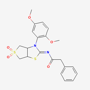 molecular formula C21H22N2O5S2 B12206485 N-[(2E)-3-(2,5-dimethoxyphenyl)-5,5-dioxidotetrahydrothieno[3,4-d][1,3]thiazol-2(3H)-ylidene]-2-phenylacetamide 