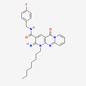 molecular formula C27H30FN5O2 B12206588 N-[(4-fluorophenyl)methyl]-6-imino-7-octyl-2-oxo-1,7,9-triazatricyclo[8.4.0.03,8]tetradeca-3(8),4,9,11,13-pentaene-5-carboxamide 