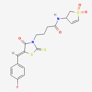 molecular formula C18H17FN2O4S3 B12206663 N-(1,1-dioxido-2,3-dihydrothiophen-3-yl)-4-[(5Z)-5-(4-fluorobenzylidene)-4-oxo-2-thioxo-1,3-thiazolidin-3-yl]butanamide 